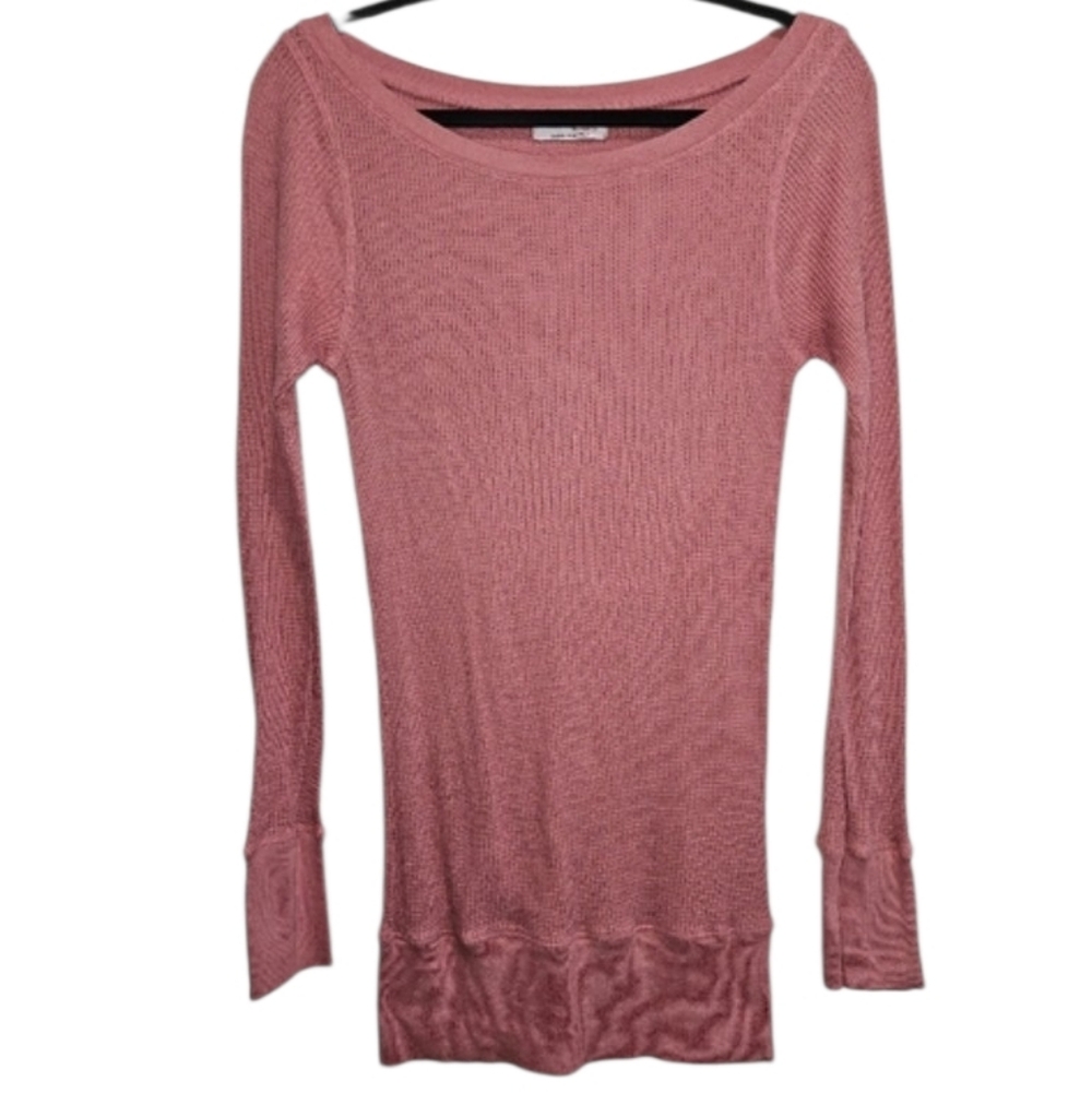 Michael Stars Ribbed Tunic Top Long Sleeve One Size / Small Dusty Pink Rose